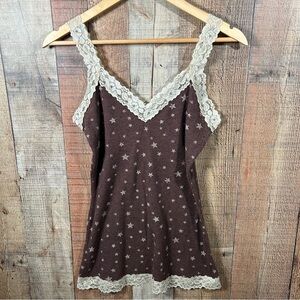 Lace Trim Star Large Cami Tank Top Y2K Cottagecore Brown No Boundaries Y2K